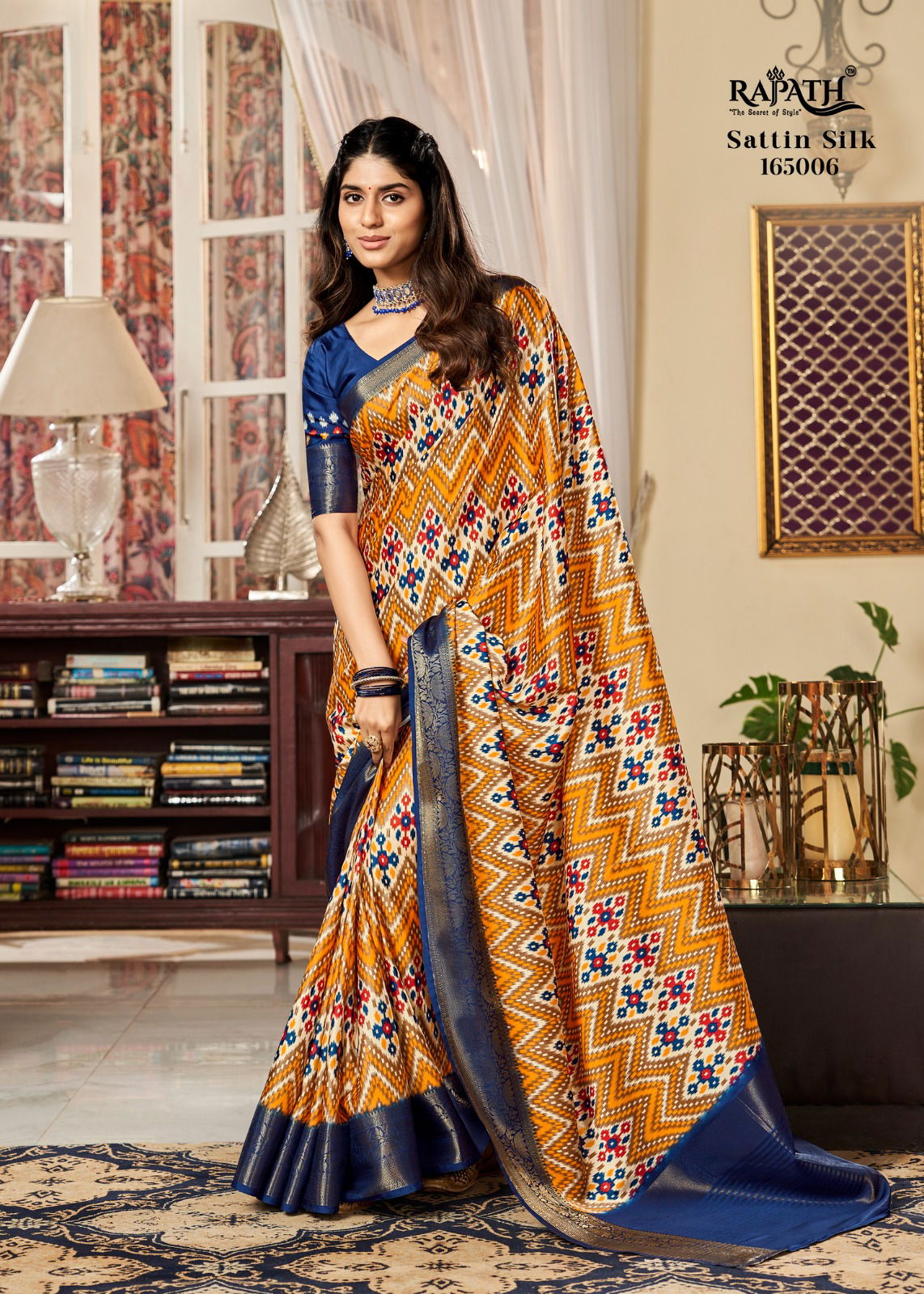 Sunheri Rajpath Designer Satin Printed Sarees Catalog